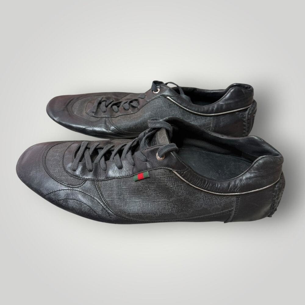 Gucci Black Leather & GG Canvas Low Top Sneakers Shoes Men’s Size 9.5